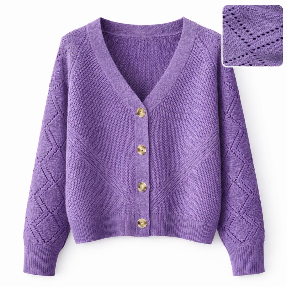 Women's Purple Knit Cardigan Sweater